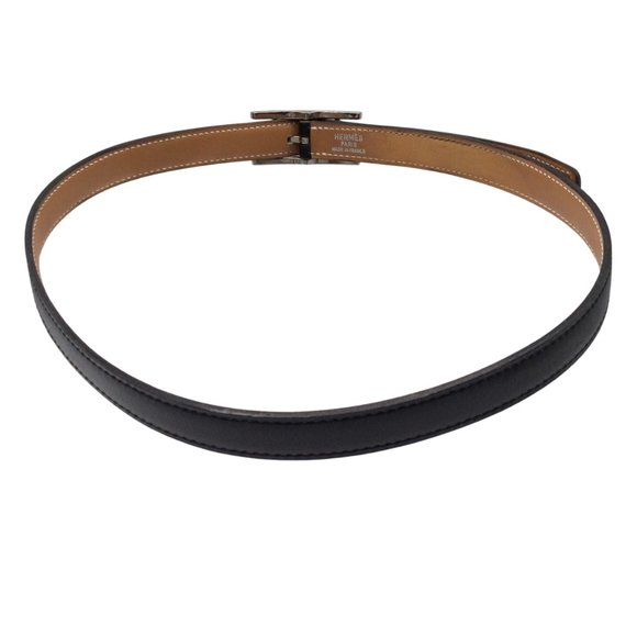 Hermès Black / Silver Signature H Buckle Thin Leather Belt - Picture 3 of 10